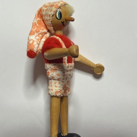 VTG Handcrafted Traditional Wooden Jointed Peg Pinocchio Toy Doll 7.5” Tall - Picture 3 of 16